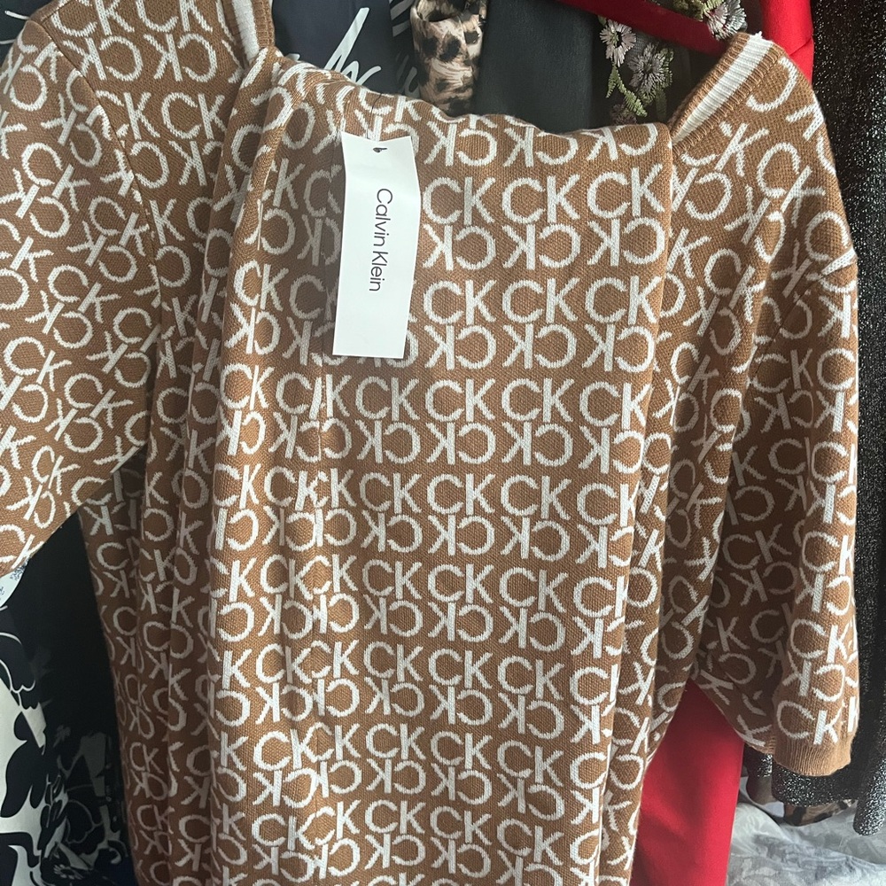 Calvin Klein Tan and White CK Patterned Sweater